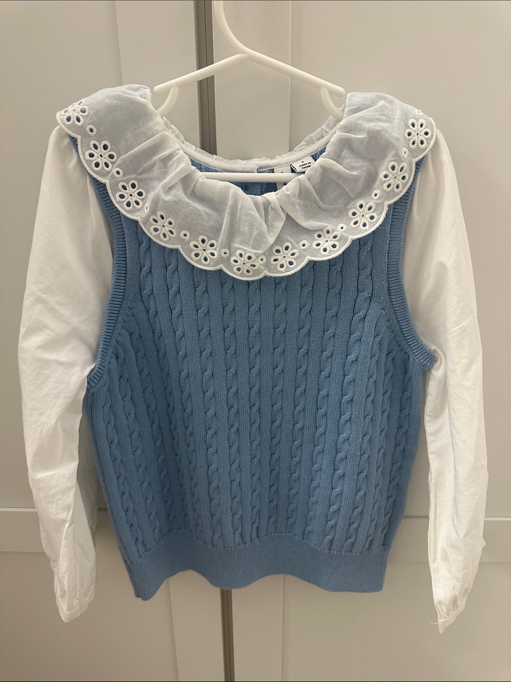 Janie and Jack Powder Blue Cable-Knit Vest with White Eyelet Collar